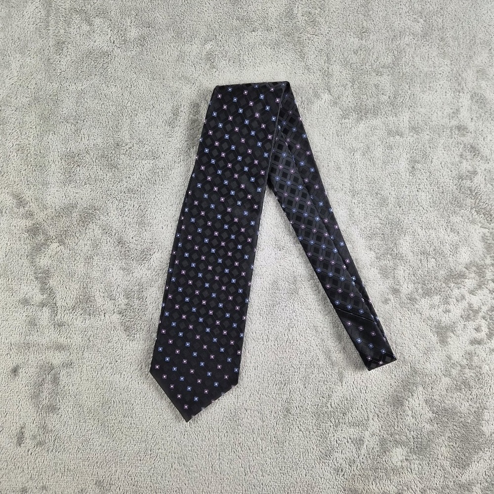 Claiborne Neck Tie Black‎ Blue Pink Geometric Silk Handmade Formal Banker NEW